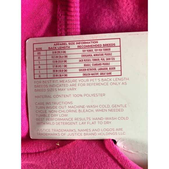 3 For $6 NWT Justice Medium Hoodie For Pets With Waste Back Dispenser Pouch Pink - Picture 3 of 3
